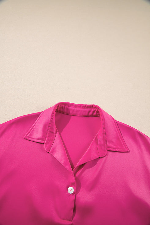 Polished Button Collar Satin Shift Mini Dress